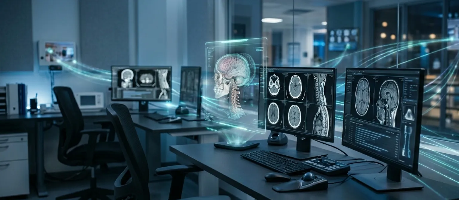 Cloud-based teleradiology workflow showing remote diagnosis and reporting in 2026